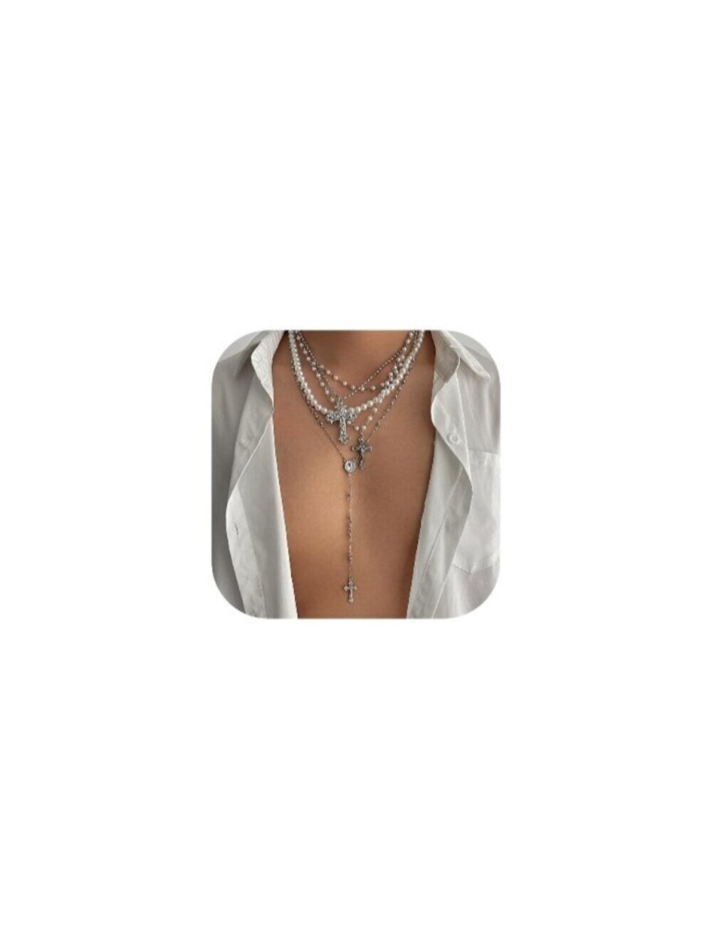 🆕 Layered Cross Necklace for Women Chunky Pearl Cross Pendant Necklace